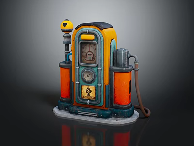 Vintage Gas Pump With Retro Design Blue Orange Dashboard And Fuel Nozzle 3d model