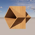 Modern Wooden Cube Coffee Table With Geometric Fold Design On Marble Floor And Patterned Wallpaper
