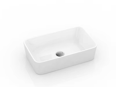 White Square Ceramic Countertop Washbasin With Smooth Surface And Drain Hole 3d model