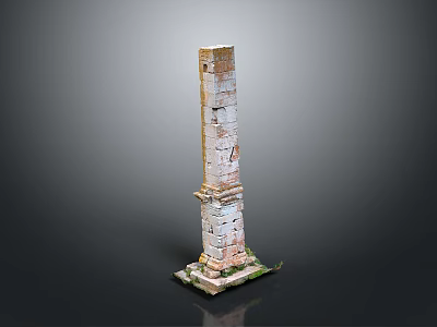 Ancient Weathered Stone Tower With Solid Base And Vertical Brick Structure 3d model