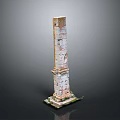 Ancient Weathered Stone Tower With Solid Base And Vertical Brick Structure 3d model