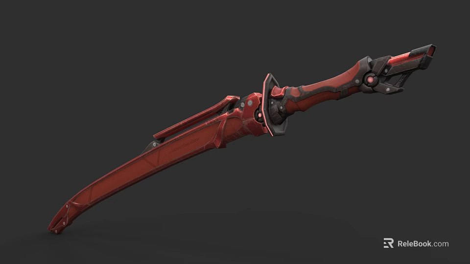 Red Mechanical Sword Weapon With Advanced Futuristic Design And Metal Structure 3d model 