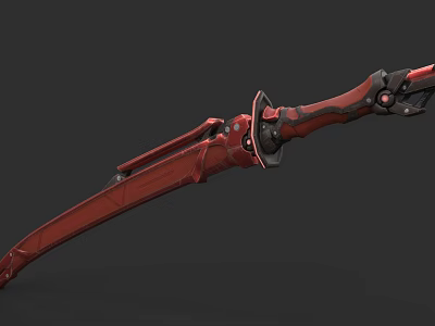 Red Mechanical Sword Weapon With Advanced Futuristic Design And Metal Structure 3d model