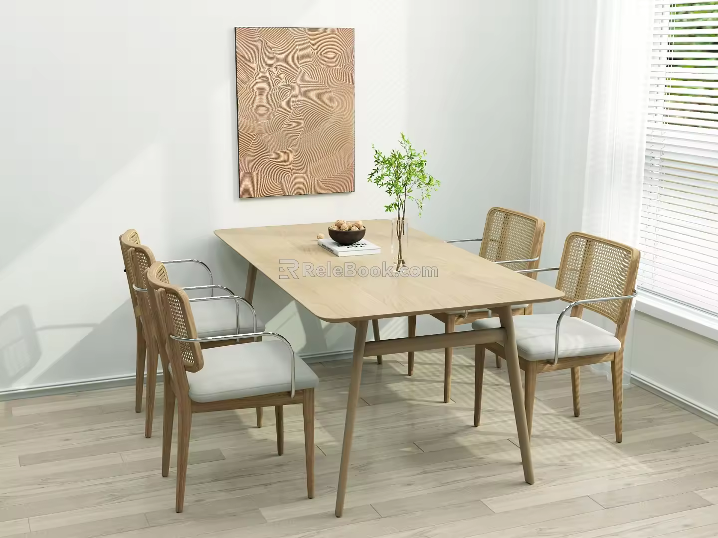 French Cream Style Dining Table Solid Wood Dining Table and Chair Combination Long Table Combination 3d model