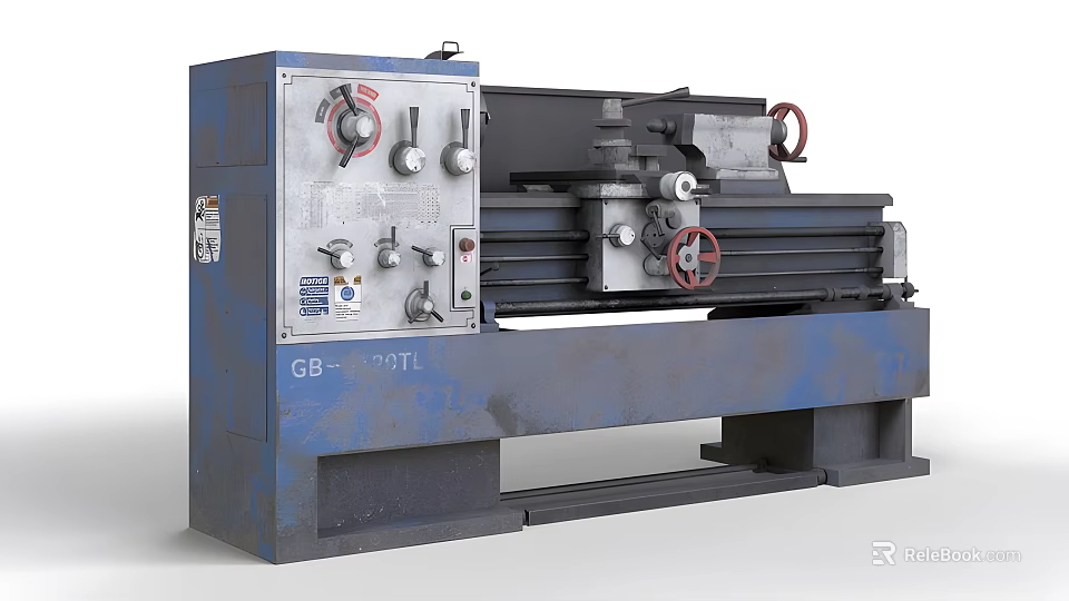 Industrial Lathe Machine With Blue Body Control Panel Knobs Gauge And GB TTL Identification 3d model 