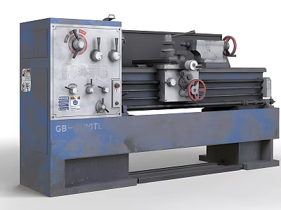 Industrial Lathe Machine With Blue Body Control Panel Knobs Gauge And GB TTL Identification 3d model