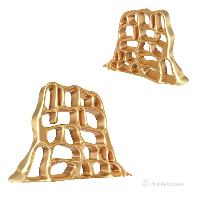 Golden Hollow Irregular Shape Bookcase with Modern Design for Home Decor 3d model 