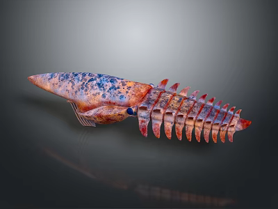 3D Rendered Colorful Aquatic Animal with Dorsal Fins and Skeletal Body Structure 3d model