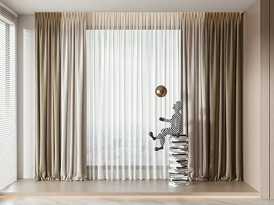 Modern Double Layer Curtains with Sheer White and Beige Brown for Home Window 3d model