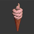 Sweet Pink Fluffy Ice Cream In Crispy Waffle Cone With Swirled Top