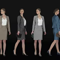 Professional Women In Different Colored Suit Sets Holding Handbags On