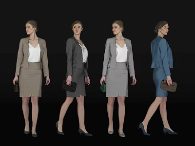 Professional Women In Different Colored Suit Sets Holding Handbags On 3d model
