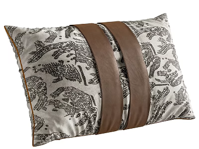 Stylish Decorative Pillow with Black White Animal Pattern and Brown Leather Straps 3d model