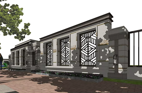 New Chinese Style Door Neoclassical Landscape Entrance Door High-grade Residential Quarter Door Entrance Door 3d model