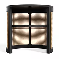 Modern Round Side Table With Black Frame Rattan Panels And Lower Shelf 3d model