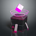 Black Cube Base With Pink Floating Cube And Glowing Pink Rings And Triangular Logo 3d model