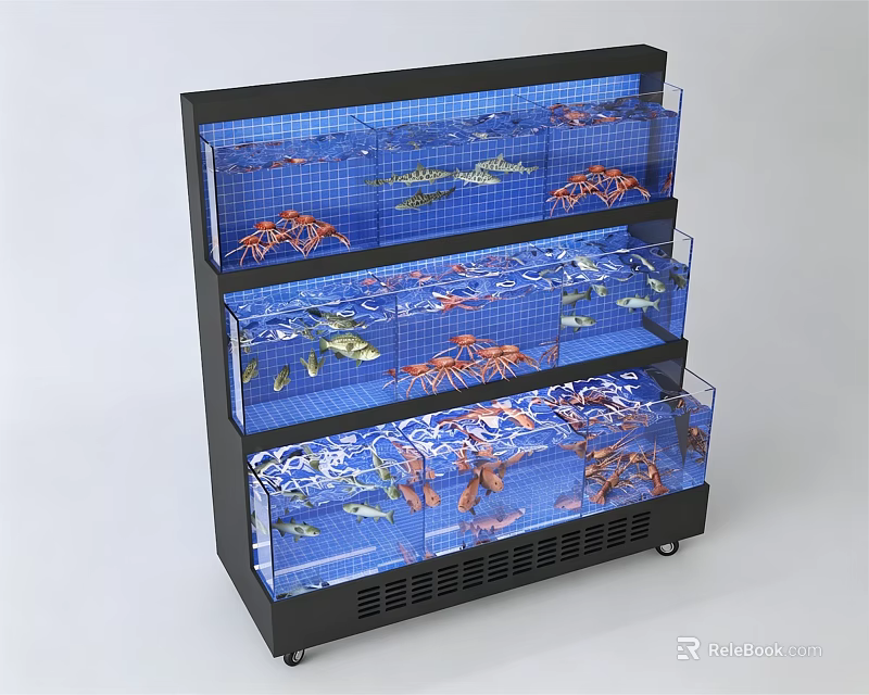Multi tiered Aquarium Fish Tank With Black Frame And Ventilated Base For Fish 3d model 