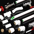 Various Blue Plumbing Pipes And Fittings With Plastic Tubes Metal Valves And Connectors