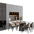 Modern Dining Table Set With Beige Chairs And Gray Storage Cabinets 3d model