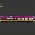 Model Train With Black Yellow Red Stripes And Windows On Gray Background