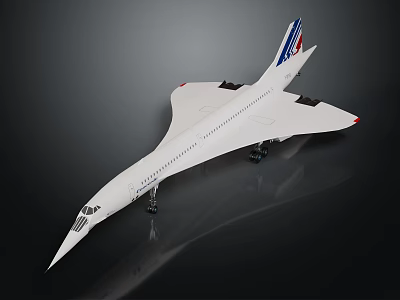 White Supersonic Jet Aircraft With Streamlined Design Red Blue Tail Fin And Landing Gear 3d model