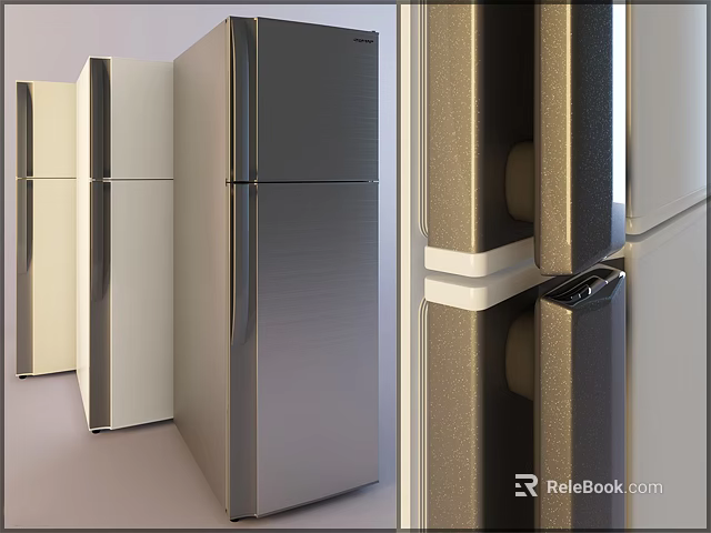 Modern Silver Stainless Steel Double Door Refrigerator For Kitchen Household Appliance Design 3d model 