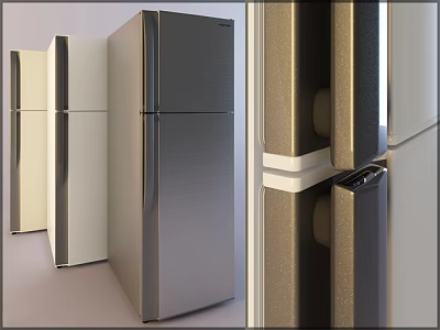Modern Silver Stainless Steel Double Door Refrigerator For Kitchen Household Appliance Design 3d model