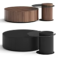 Functional Round Wooden and Black Table Set with Nested Small Tables Modern Design 3d model