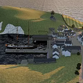 Island Garden Landscape with White Cliffs Green Grass Houses Pier and Lighthouse by Water