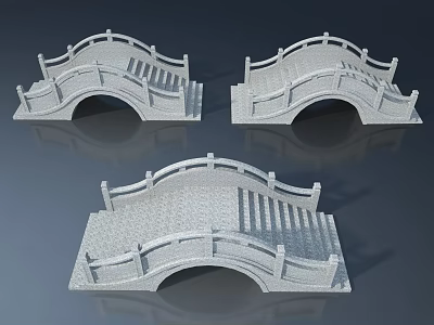 Traditional Stone Arch Bridge 3D Models with Railings and Steps Design 3d model