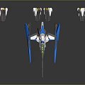 Main Blue Sci-Fi Aircraft Model With White Accents And Smaller Miniature Units