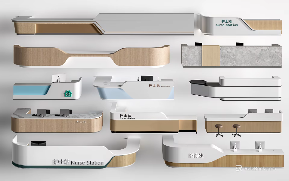Modern Bar Counter Various Designs With Wood And Marble Elements 3d model 