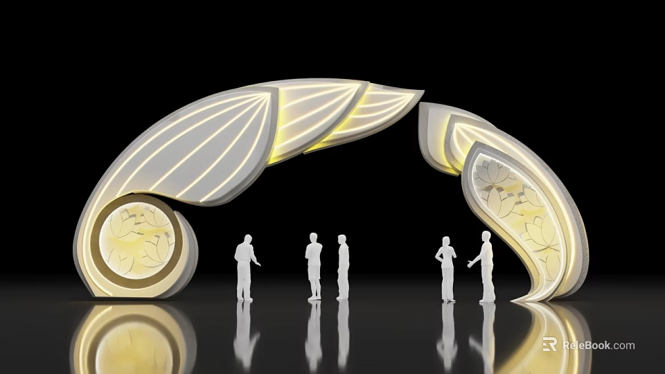 Modern Artistic Arched Gateway With Illuminated Elements And Human Silhouettes 3d model