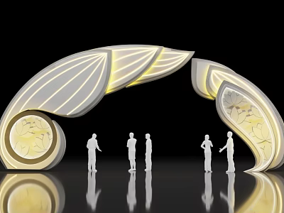 Modern Artistic Arched Gateway With Illuminated Elements And Human Silhouettes 3d model