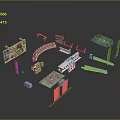 Assorted Architectural Design Components With Curved Structures Wooden Panels And Decorative Elements