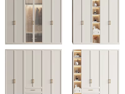 Modern White Wardrobe With Glass Doors Built in LED Lights Storage Shelves and Drawers 3d model