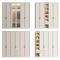 Modern White Wardrobe With Glass Doors Built in LED Lights Storage Shelves and Drawers