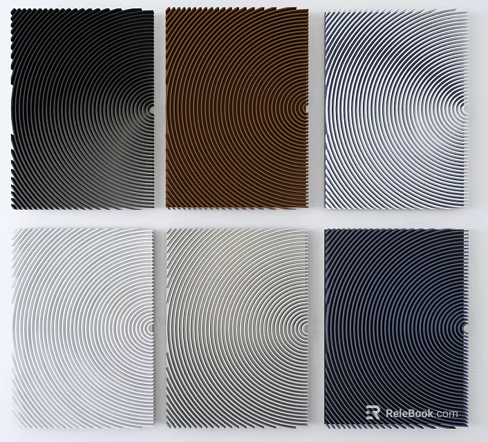 Square Wall Decor With Concentric Circular Wave Patterns In Black Brown White Gray Dark Blue 3d model 