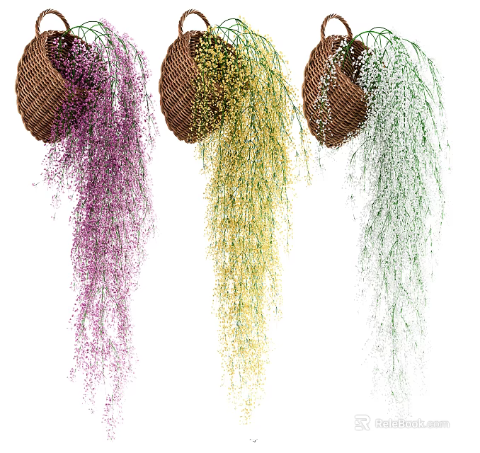 Decorative Hanging Basket Plants With Purple Yellow Green Trailing Vines for Home 3d model 