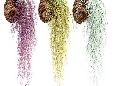 Decorative Hanging Basket Plants With Purple Yellow Green Trailing Vines for Home 3d model