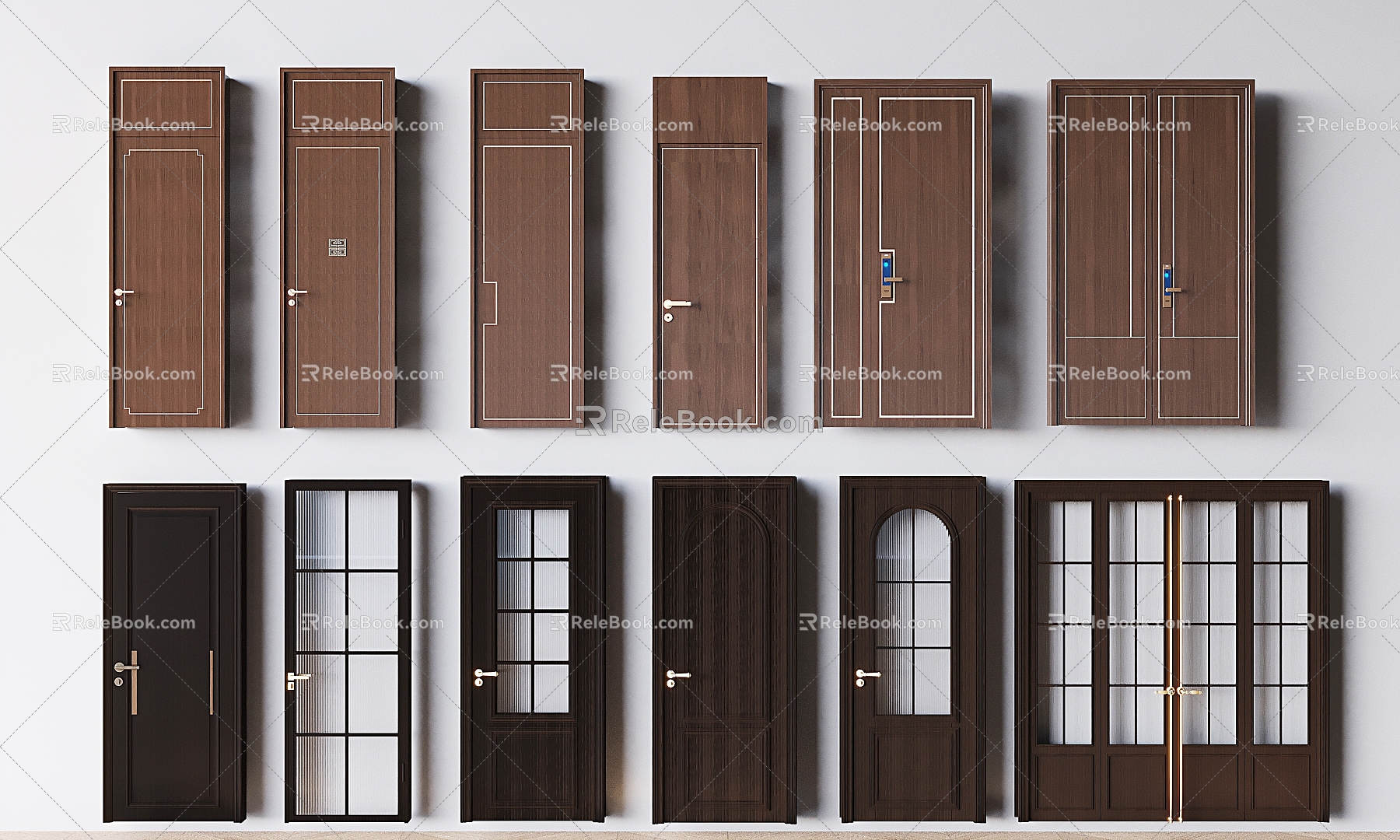 Middle Ancient Double Door Swing Door Glass Balcony Door Bathroom Door Solid Wood Single Door Swing Door Mother Door Smart Door Lock 3d model