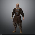 Man Wearing Medieval Robe With Belt And Brown Boots Standing Against Gray Background