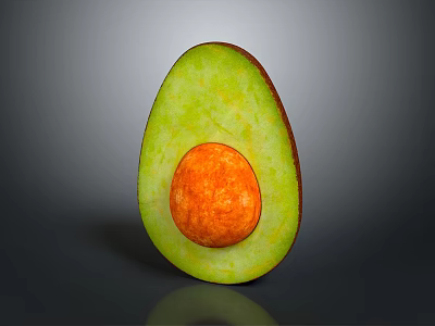 Fresh Halved Avocado with Green Flesh and Orange Pit Close Up 3d model