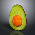 Fresh Halved Avocado with Green Flesh and Orange Pit Close Up