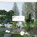 Beautiful Garden With Colorful Flowers Lush Plants Trees And Decorative Lights