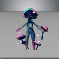 Fantasy Character With Mushroom Creature Blue Purple Body And Skeletal Structure Surrounded By Small Mushrooms