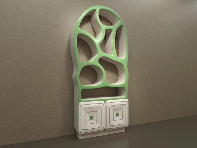 Green And White Arched Decorative Cabinet With Hollow Out Design And Drawers 3d model