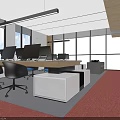 Public Office Space Interior With Wooden Walls Red Carpet Black Stools Plants And 2016