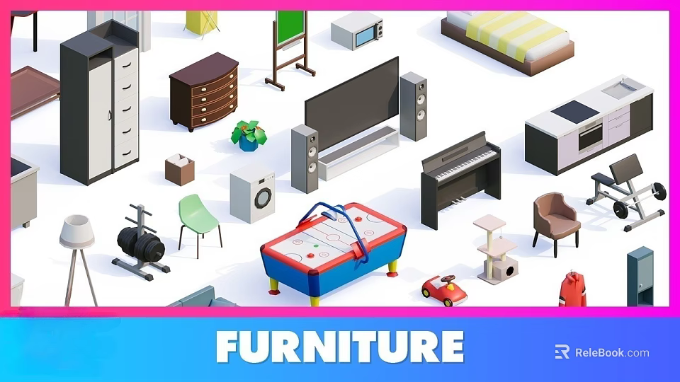 Diverse Furniture Collection Including Wardrobe TV Piano Chair Kids Play Table and Sofa 3d model 
