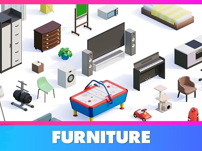 Diverse Furniture Collection Including Wardrobe TV Piano Chair Kids Play Table and Sofa 3d model